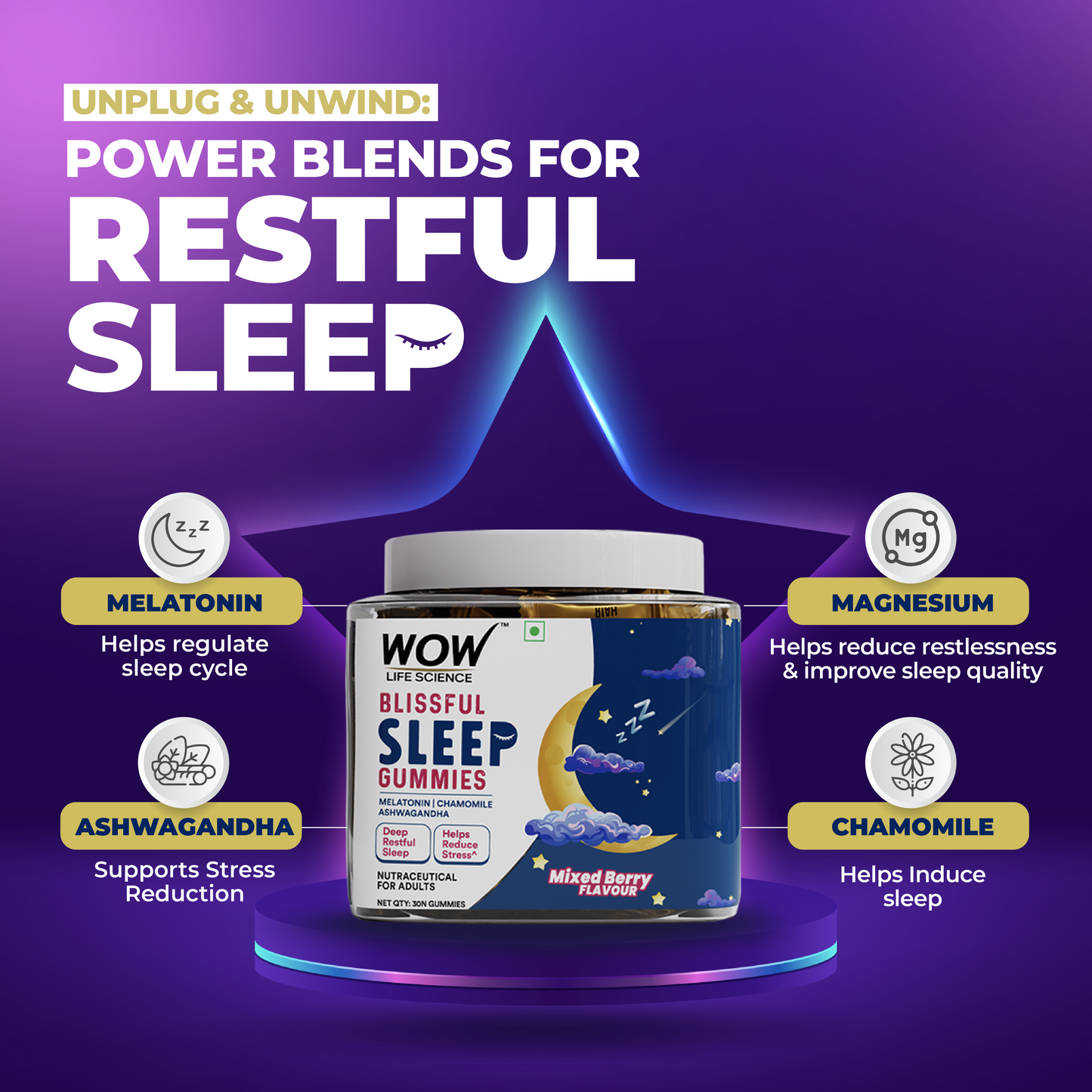 Blissful Sleep Gummies With 5mg Melatonin For Stronger & Stress Free Sleep