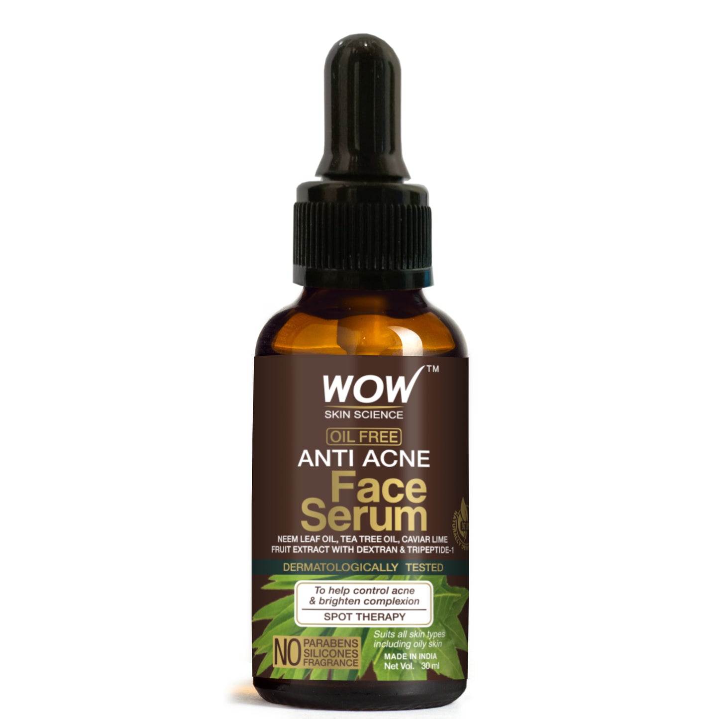 Anti Acne Face Serum - Natural Neem Leaf Oil, Tea Tree Oil, Caviar Lime Fruit Extract - Spot Therapy - No Parabens, Silicones & Fragrance - 30 ml