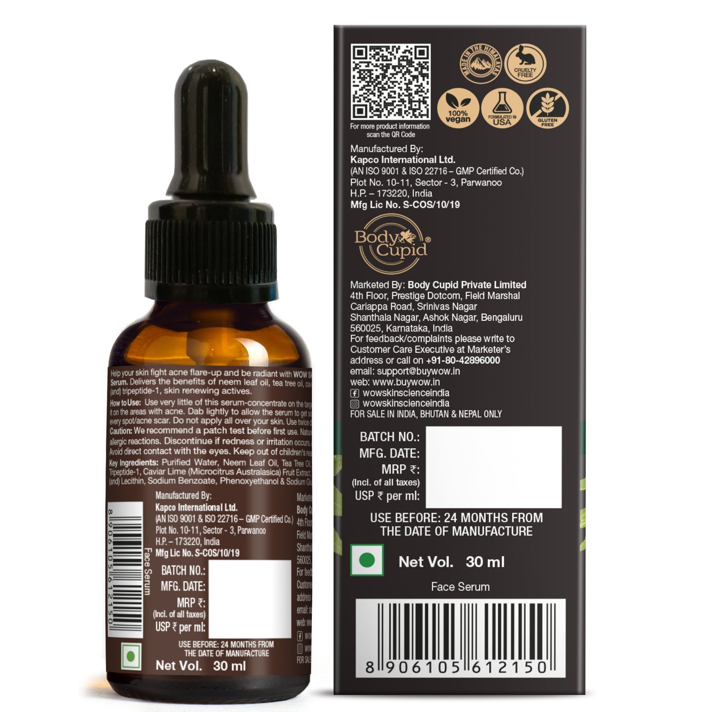 Anti Acne Face Serum - Natural Neem Leaf Oil, Tea Tree Oil, Caviar Lime Fruit Extract - Spot Therapy - No Parabens, Silicones & Fragrance - 30 ml