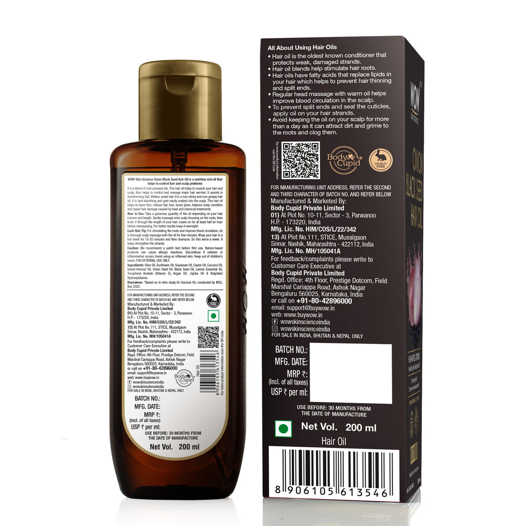 Onion Hair Oil For Hair Fall Control - With Black Seed Oil Extracts - 200 ML