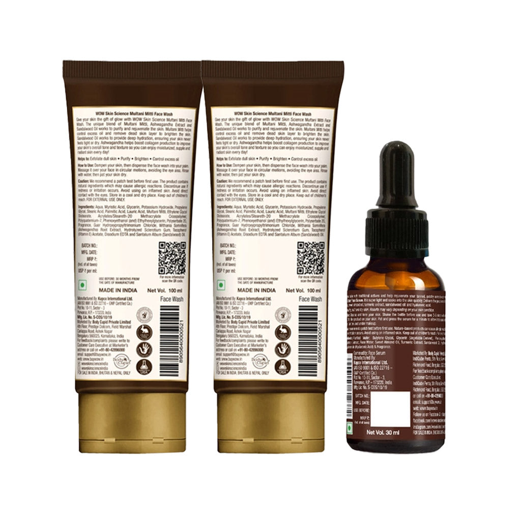 2 Multani Mitti Face Wash + Ubtan Face Serum For Clear and Glowing Skin