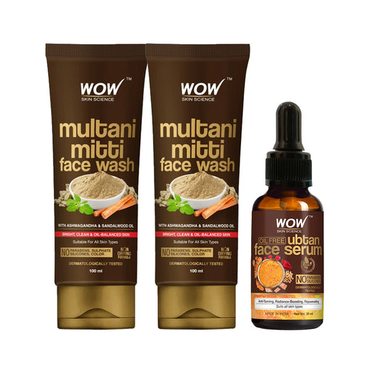 2 Multani Mitti Face Wash + Ubtan Face Serum For Clear and Glowing Skin