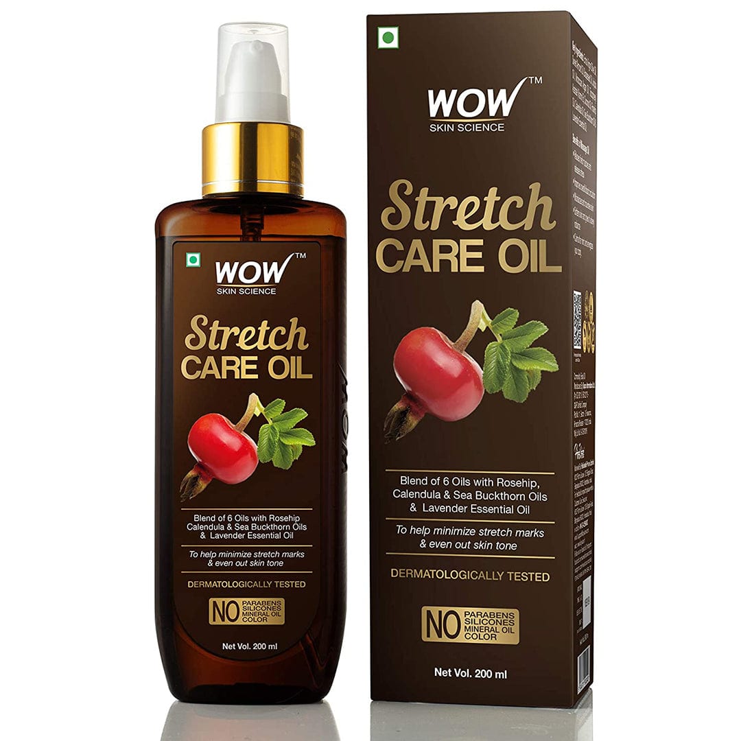 Stretch Care Oil to Minimize Stretch Marks & Even Out Skin Tone - Blend of 6 Oils with Rosehip Calendula & Sea Buckthorn Oils - No Parabens, Silicones, Mineral Oil & Color - 200 ml