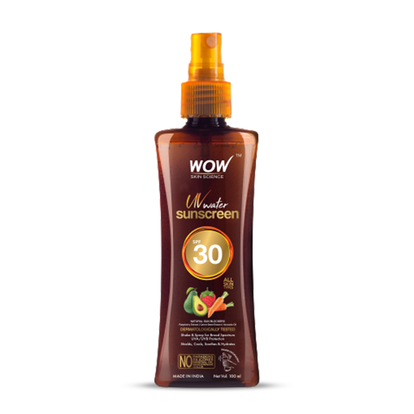 UV Water Transparent Sunscreen Spray SPF 30 - Quick Absorbing - Oil Free - with Raspberry Extract, Carrot Seed Extract, Avocado Oil - 100 ml