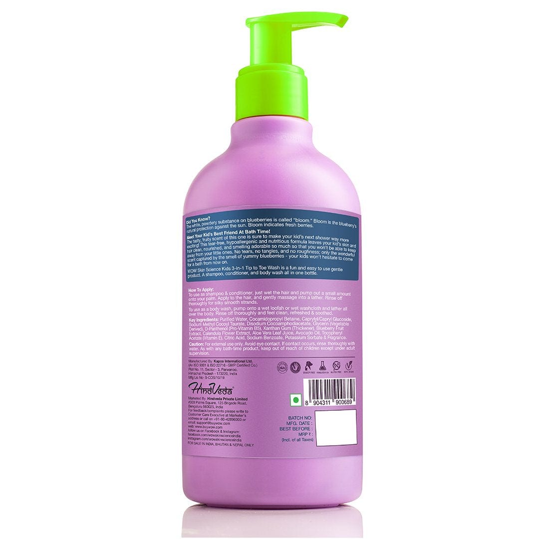 3-in-1 Tip to Toe Wash - Blueberry Kids Shampoo + Conditioner + Body Wash - No Sulphates & Parabens - 300 ml