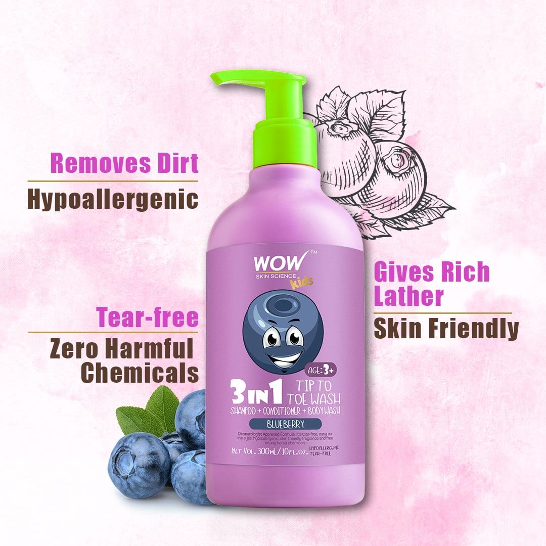 3-in-1 Tip to Toe Wash - Blueberry Kids Shampoo + Conditioner + Body Wash - No Sulphates & Parabens - 300 ml