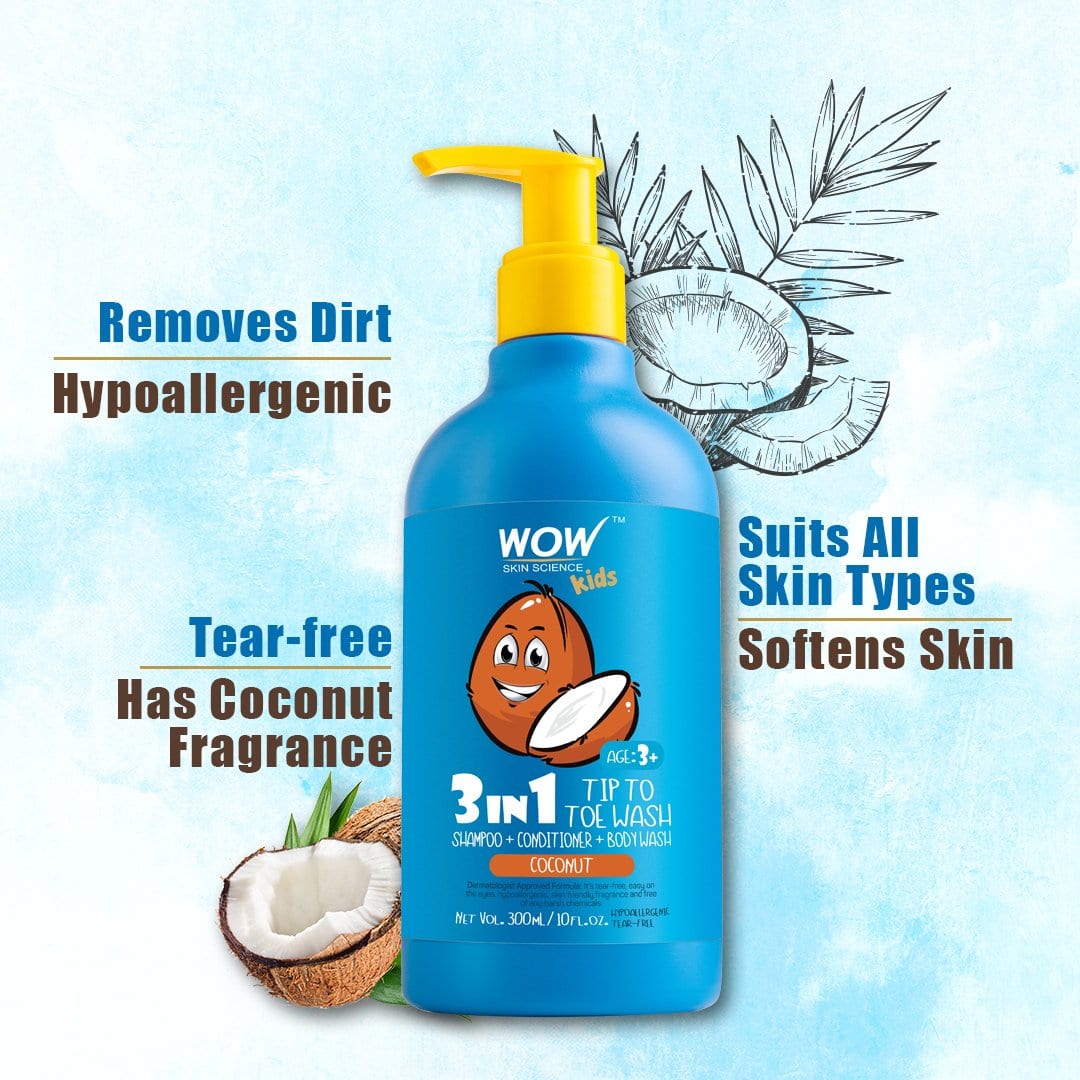 3-in-1 Tip to Toe Wash - Coconut Shampoo + Conditioner + Body Wash - No Sulphates & Parabens - 300 ml