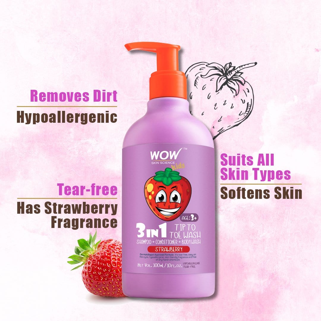 3-in-1 Strawberry Tip to Toe Wash - Kids Shampoo + Conditioner + Body Wash - 300 ml