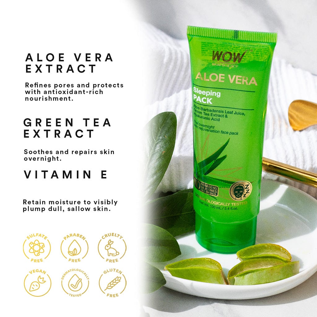 Aloe Vera with Green Tea Extract and Hyaluronic Acid Sleeping Pack - No Parabens, Silicones & Color