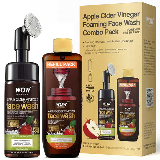 Apple Cider Vinegar Foaming Face Wash Save Earth Combo Pack- Consist of Foaming Face Wash with Built-In Brush & Refill Pack - Net Vol. 350 ml