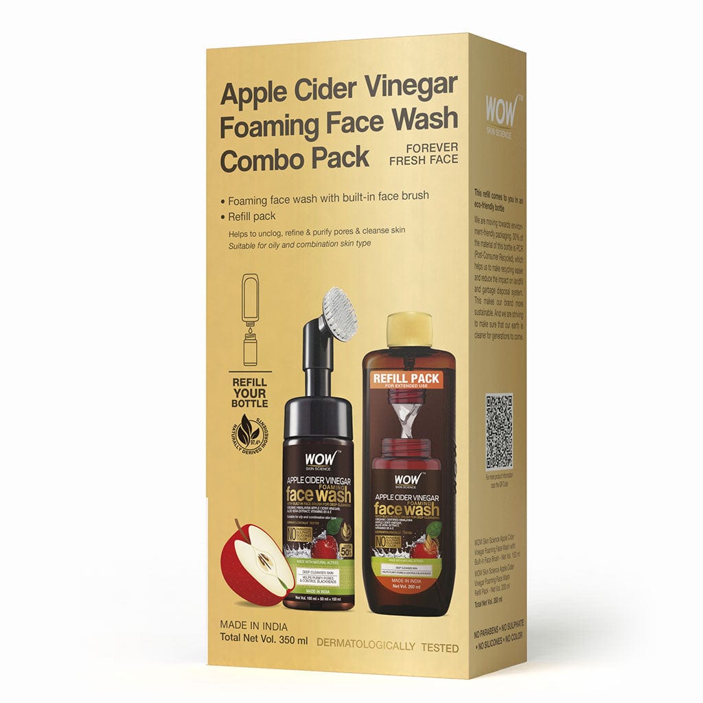 Apple Cider Vinegar Foaming Face Wash Save Earth Combo Pack- Consist of Foaming Face Wash with Built-In Brush & Refill Pack - Net Vol. 350 ml