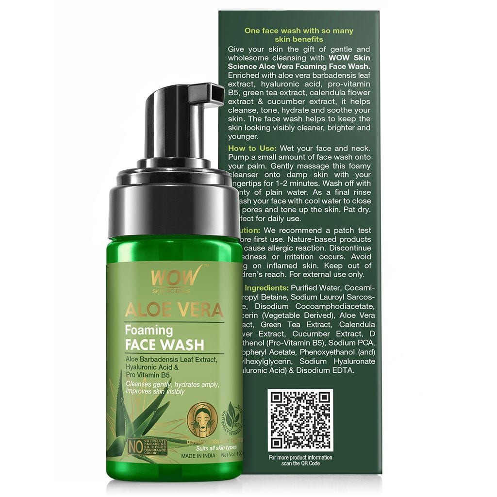 Aloe Vera Foaming Face Wash - with Aloe Vera Extract & Vitamin B5 - for Cleansing & Hydrating Skin - No Sulphate, Parabens, Silicones, Fragrance & Color - 100 ml