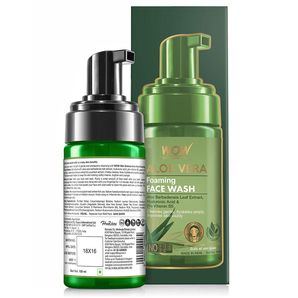 Aloe Vera Foaming Face Wash - with Aloe Vera Extract & Vitamin B5 - for Cleansing & Hydrating Skin - No Sulphate, Parabens, Silicones, Fragrance & Color - 100 ml