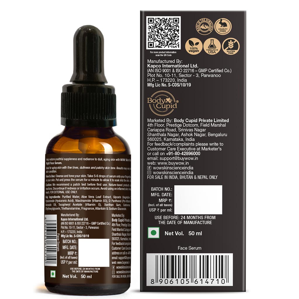 Anti Aging Night Face Serum - OIL FREE - Anti Wrinkle, Anti Dullness, Reviving