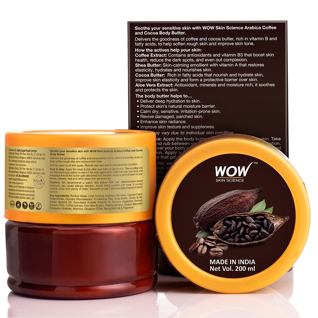 Arabica Coffee and Cocoa Body Butter - No Parabens, Silicones, Mineral Oil & Color - 200 ml