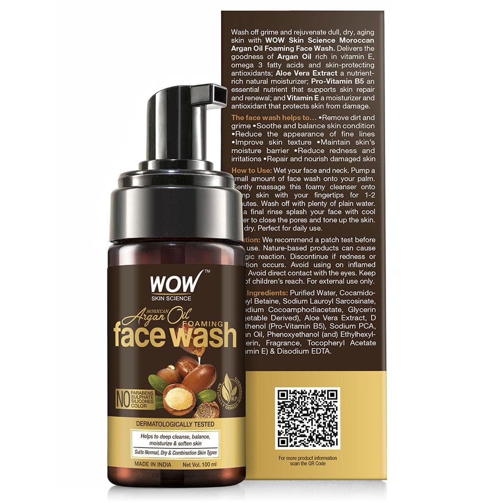 Moroccan Argan Oil Foaming Face Wash - contains Argan Oil & Aloe Extracts - for Dry to Normal Skin - No Parabens, Sulphate, Silicones & Synthetic Color - 100 ml