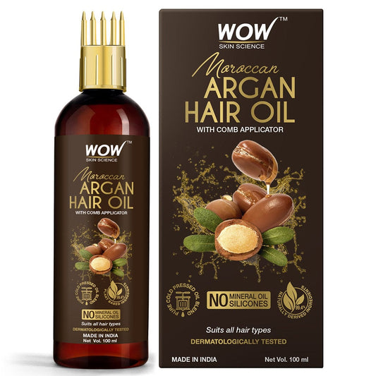 Moroccan Argan Hair Oil - WITH COMB APPLICATOR - Cold Pressed - No Mineral Oil & Silicones - 100 ml