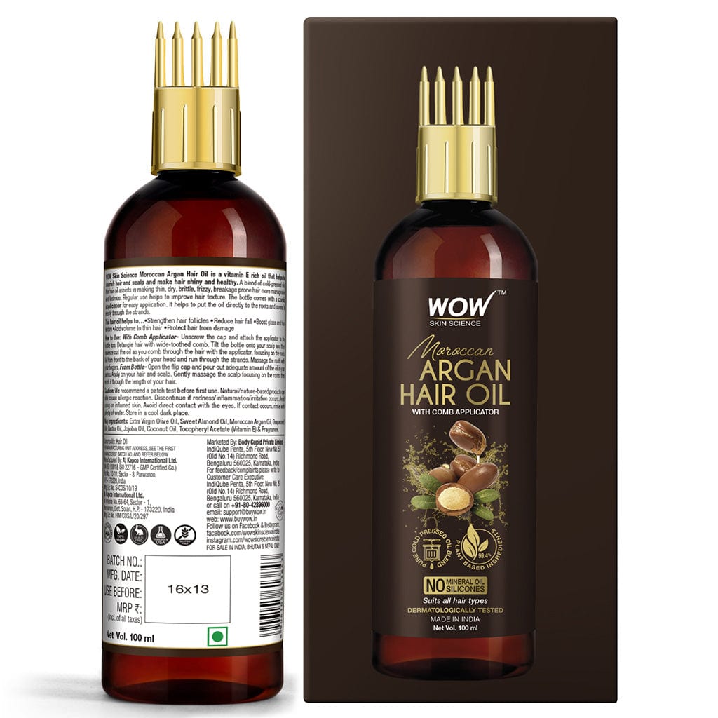 Moroccan Argan Hair Oil - WITH COMB APPLICATOR - Cold Pressed - No Mineral Oil & Silicones - 100 ml