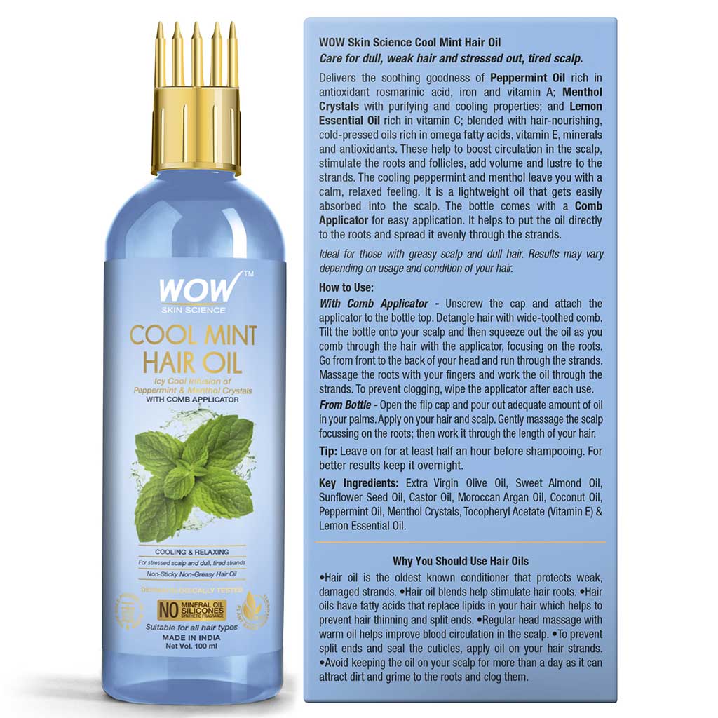 Cool Mint Hair Oil with Comb Applicator for all Hair Types