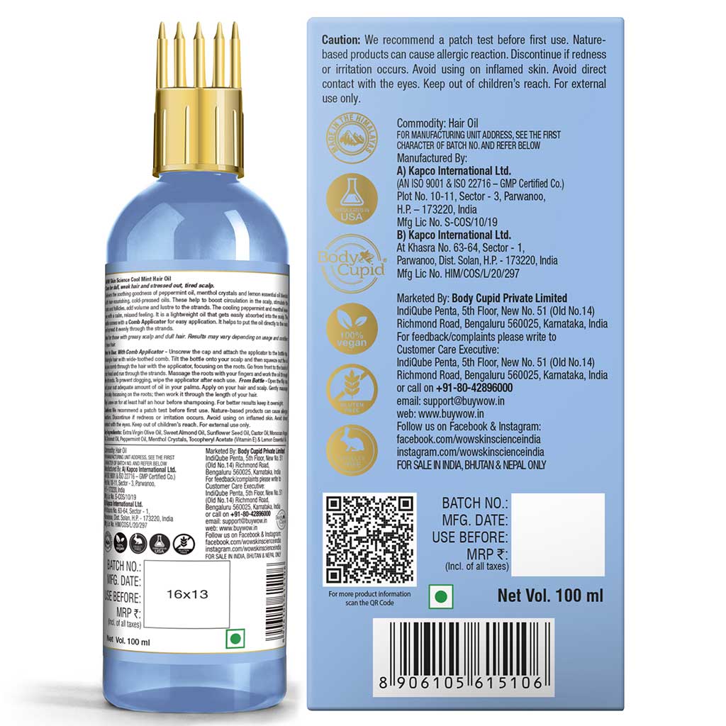 Cool Mint Hair Oil with Comb Applicator for all Hair Types