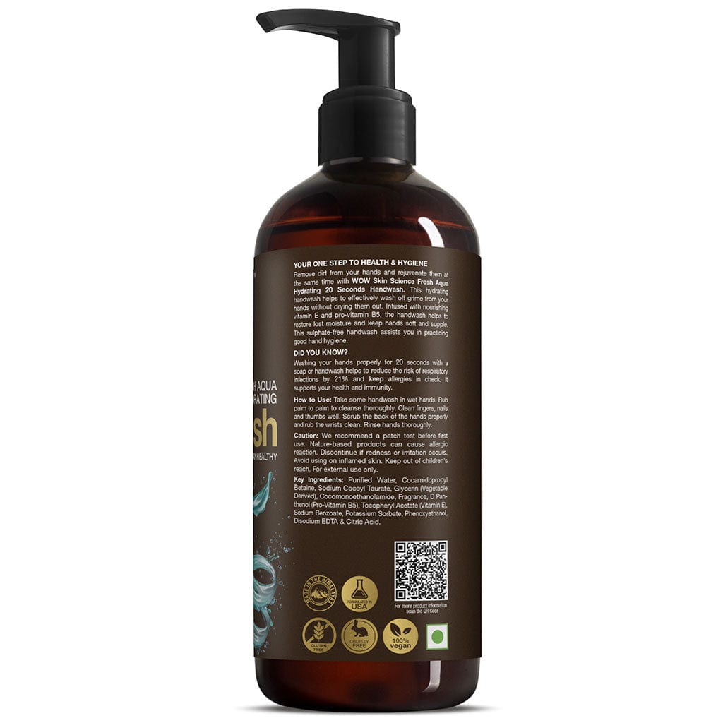 Fresh Aqua Hydrating Handwash - 20 Seconds  - No Sulphate, Parabens, Silicones, Color & Triclosan - 500 ml