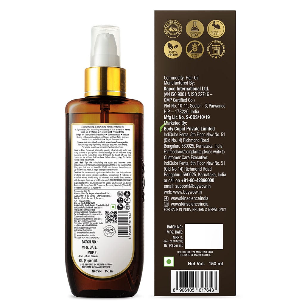 Hemp Hair Oil - For Dry, Damaged and Chemically Treated Hair - 150ml