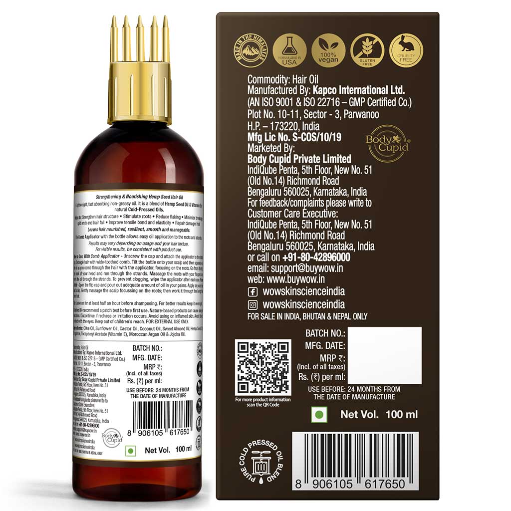 Hemp Hair Oil - For Dry, Damaged and Chemically Treated Hair - 100ml