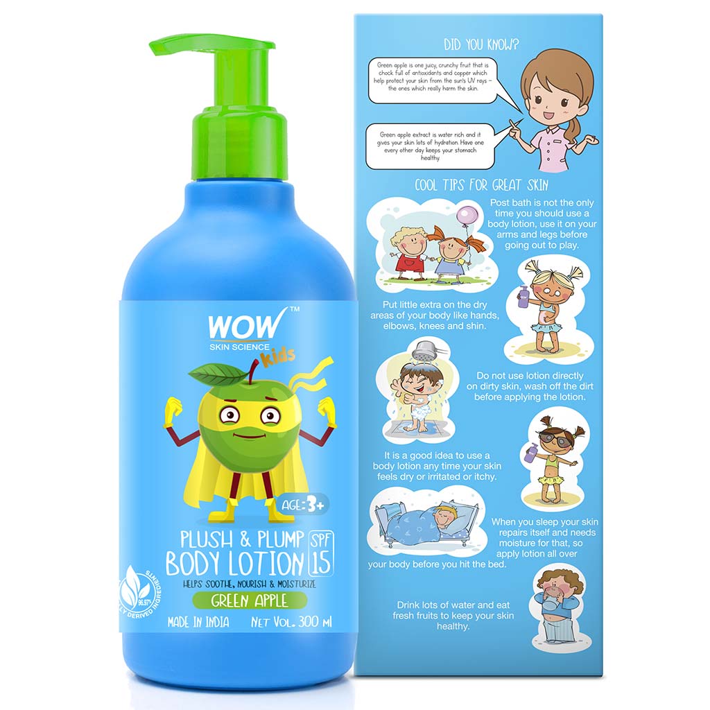 Kids Plush & Plump Body Lotion - Green Apple - SPF 15 - No Parabens, Mineral Oil, Silicones & Color - 300 ml