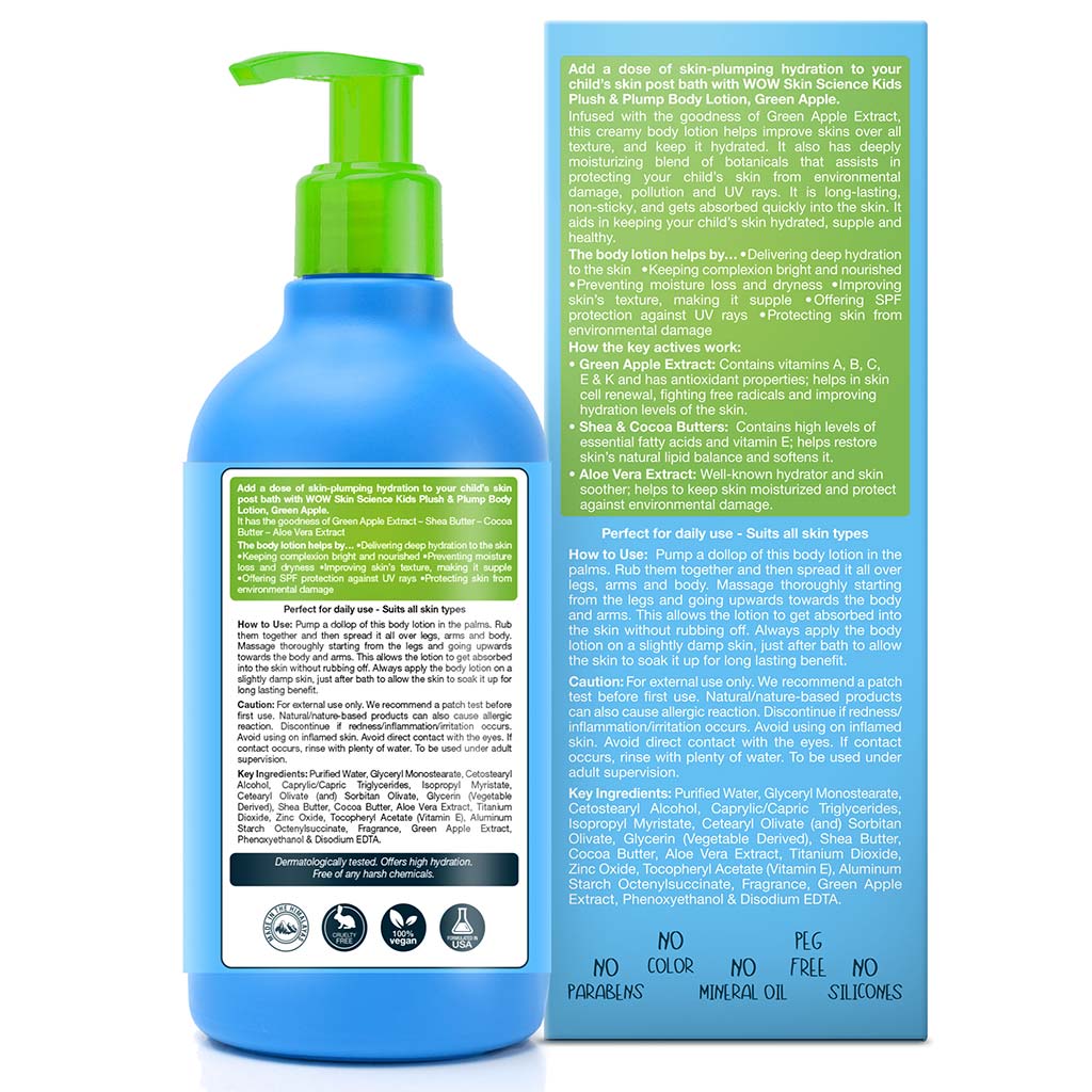 Kids Plush & Plump Body Lotion - Green Apple - SPF 15 - No Parabens, Mineral Oil, Silicones & Color - 300 ml