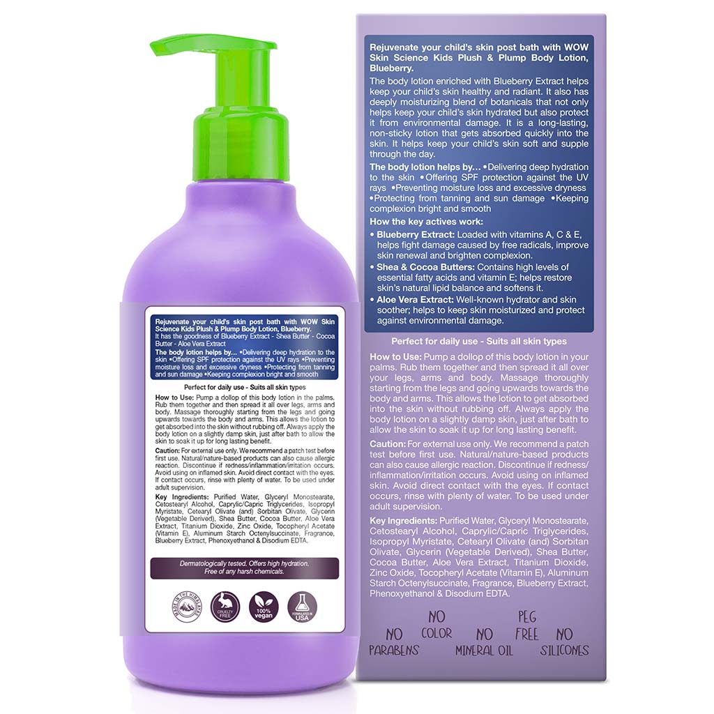 Kids Plush & Plump Body Lotion - Blueberry - SPF 15 - No Parabens, Mineral Oil, Silicones & Color - 300 ml