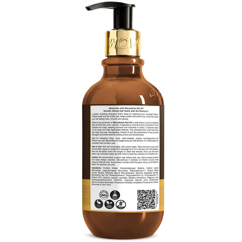 Macadamia Nut Oil Shampoo - Deeply Moisturizing - Hydrating & Smoothening Care - No Sulphate, Parabens, Silicones, Color & PEG - 300ml