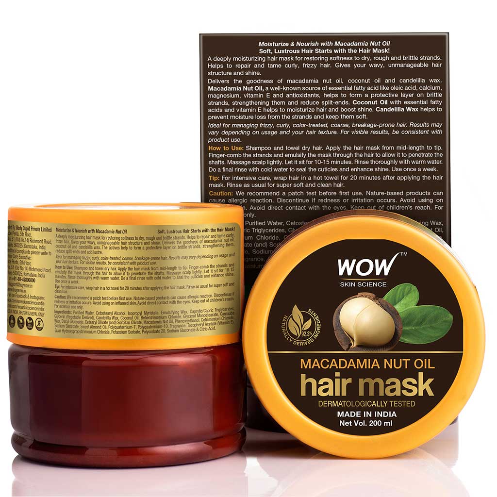 Macadamia Nut Oil Hair Mask - Deeply Rejuvenating - For Dry, Brittle, Coarse & Curly Hair - No Mineral Oil, Parabens, Silicones, Color & PEG - 200ml