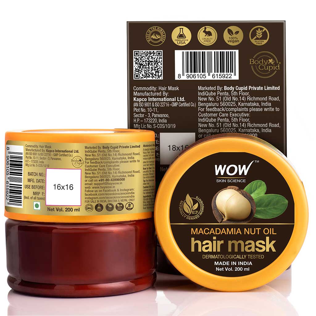 Macadamia Nut Oil Hair Mask - Deeply Rejuvenating - For Dry, Brittle, Coarse & Curly Hair - No Mineral Oil, Parabens, Silicones, Color & PEG - 200ml