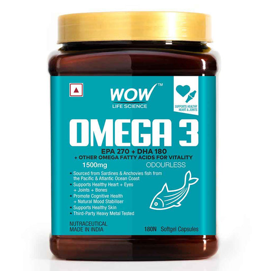 Omega-3 1500mg Capsules with Fish oil - EPA 270 + DHA 180 Enriched