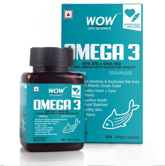 Omega-3 1500mg Capsules with Fish oil - EPA 270 + DHA 180 Enriched - 60 Capsule