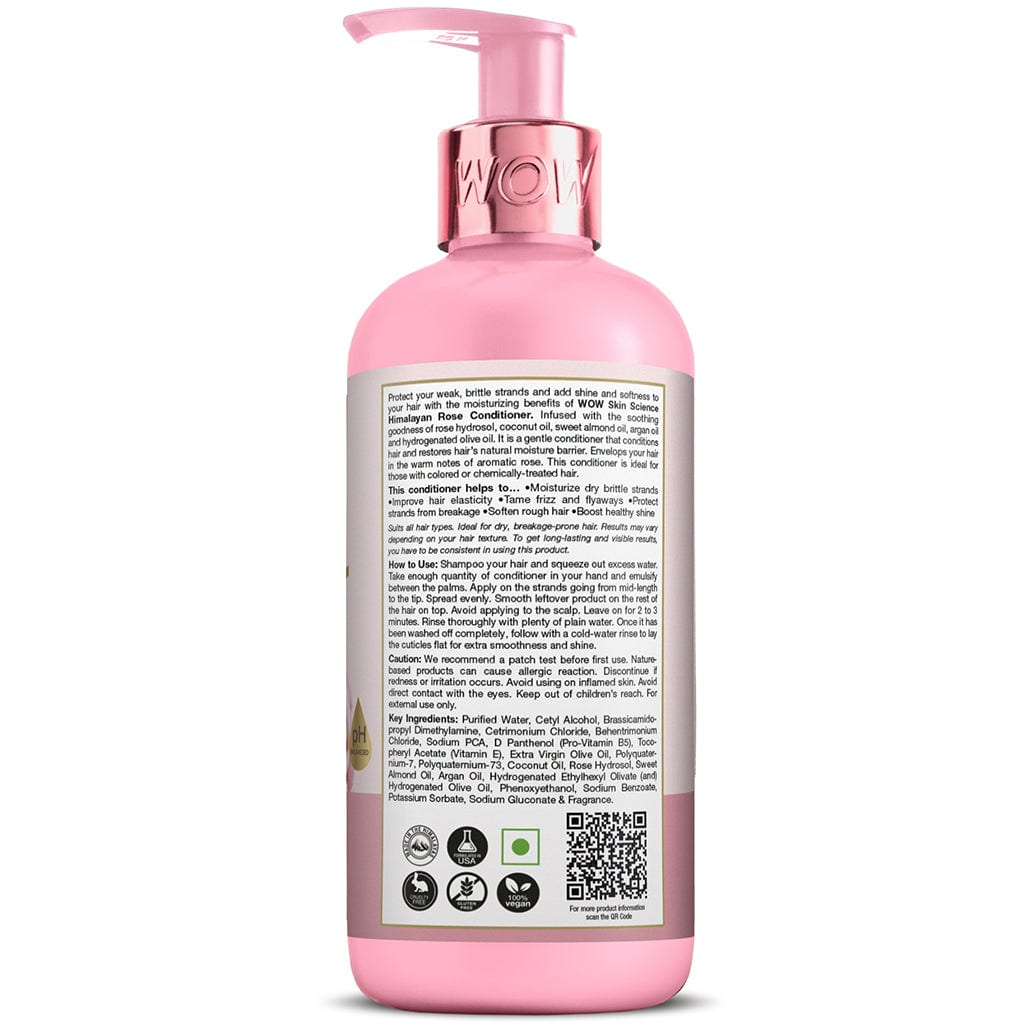 Himalayan Rose Conditioner with Rose Hydrosol, Coconut Oil, Almond Oil & Argan Oil - For Volumnising Hair, Anti Smelly Scalp - No Parabens, Mineral Oil, Silicones, Color & PEG - 300 ml