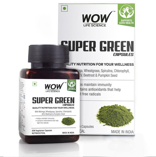 Super Green Capsules - with Moringa, Wheatgrass, Spirulina, ACV, Beetroot, Chlorophyll & Pumpkin Seed - 550mg - 60 Veg Capsules