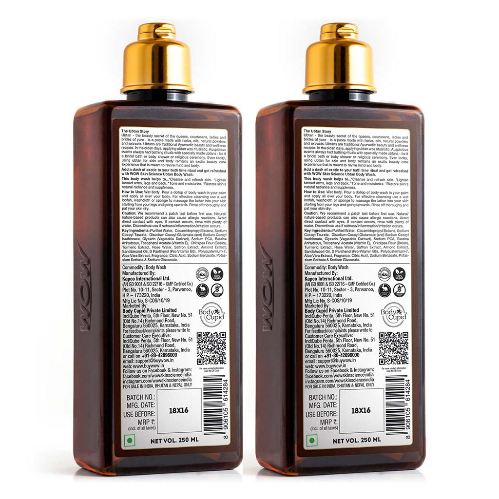 Ubtan Body Wash - 250 ml - Shower Gel with Almond Extract, Saffron & Turmeric Extracts