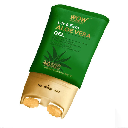 Lift & Firm Aloe Vera Gel infused with Hyaluronic Acid, Vitamin B & E,with Double Roller Massager for firming Cheeks, Neck & Jawline - 120 ml