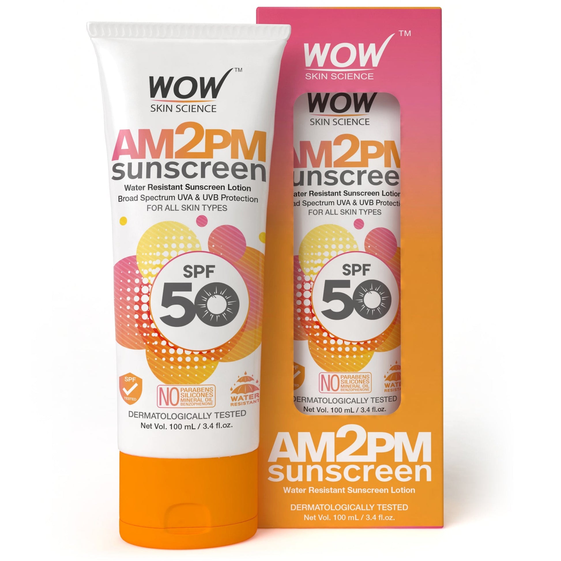 WOW Skin Science AM2PM SPF50 Water Resistant No Parabens & Mineral Oil Sunscreen Lotion - 100 ml - BuyWow