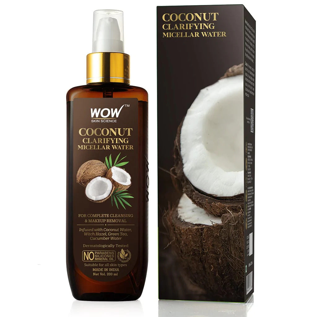 Coconut Clarifying Micellar Water for Complete Cleansing & Makeup Removal - For All Skin Types - No Parabens, Silicones & Mineral Oil