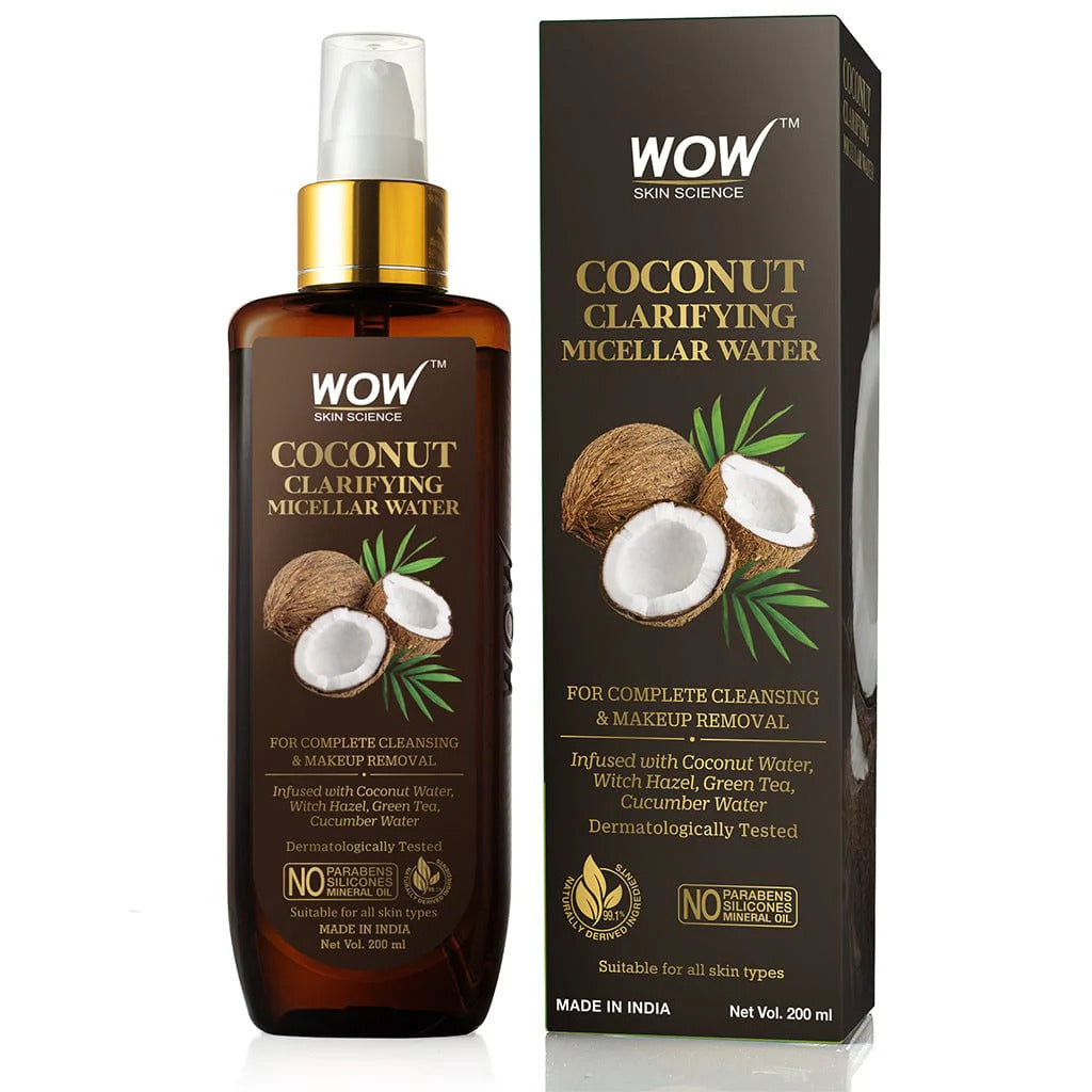 Coconut Clarifying Micellar Water for Complete Cleansing & Makeup Removal - For All Skin Types - No Parabens, Silicones & Mineral Oil