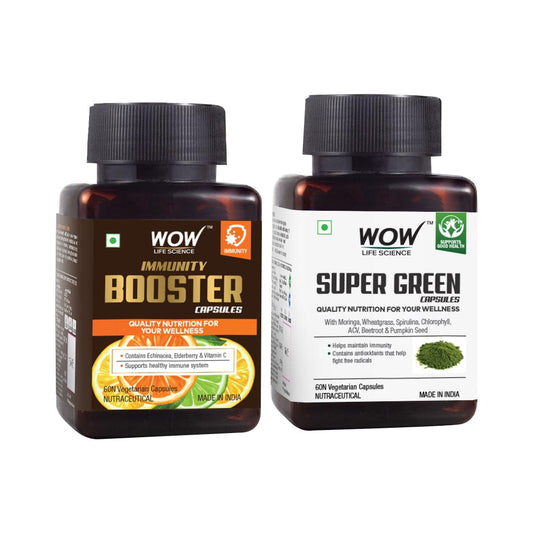 Immunity Booster Capsules + Super Green Capsules - Net Vol - 120 Veg Capsules