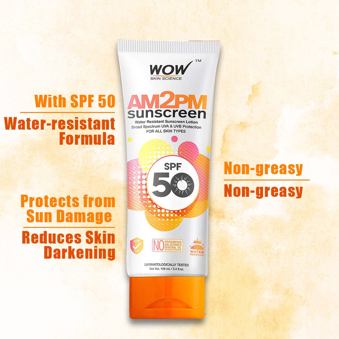 WOW Skin Science AM2PM SPF50 Water Resistant No Parabens & Mineral Oil Sunscreen Lotion - 100 ml - BuyWow