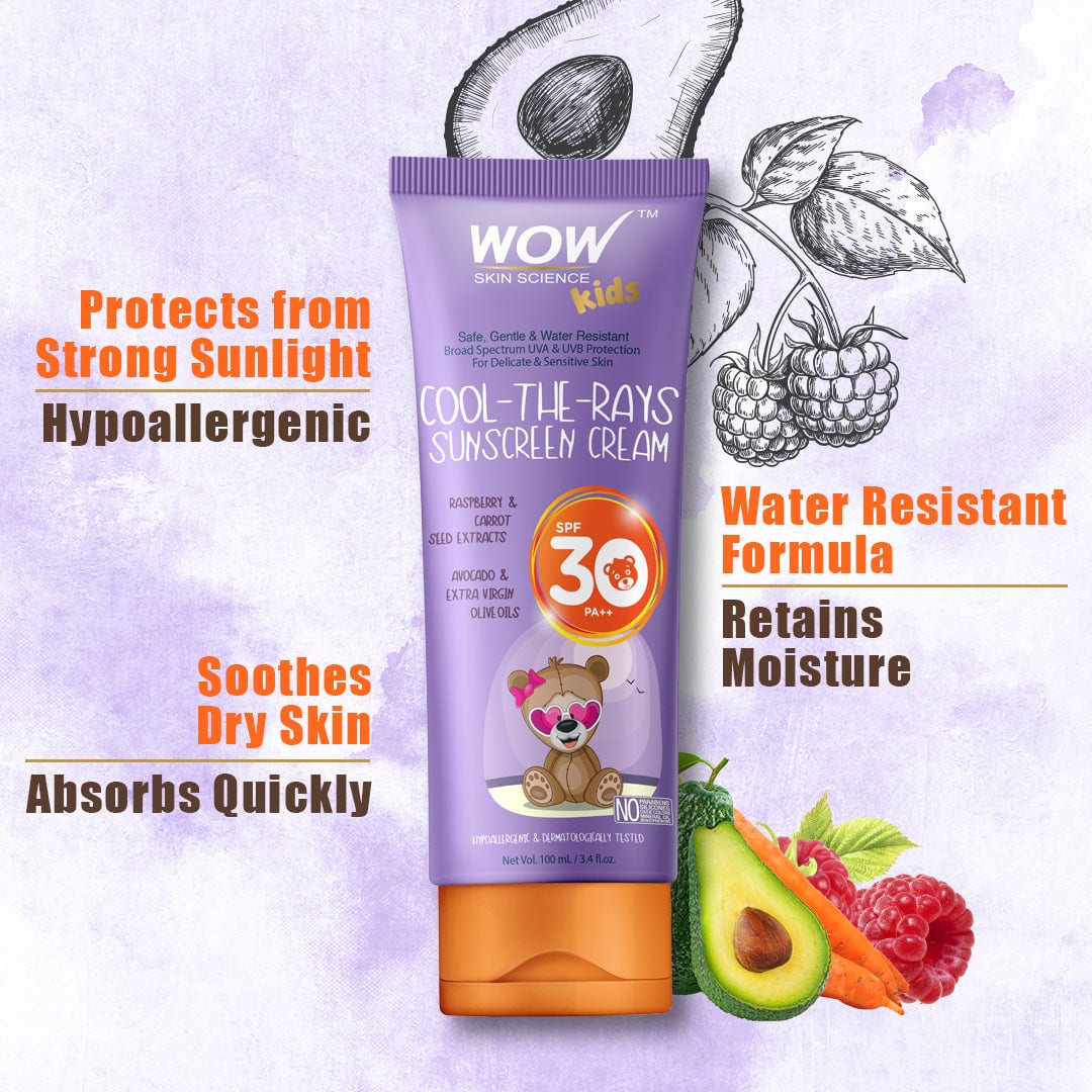 WOW Skin Science Kids Cool-The-Rays Sunscreen Cream Spf 30 Pa++ - No Parabens, Silicones, Oxide Color, Mineral Oil and Benzophenone - 100 ml - BuyWow