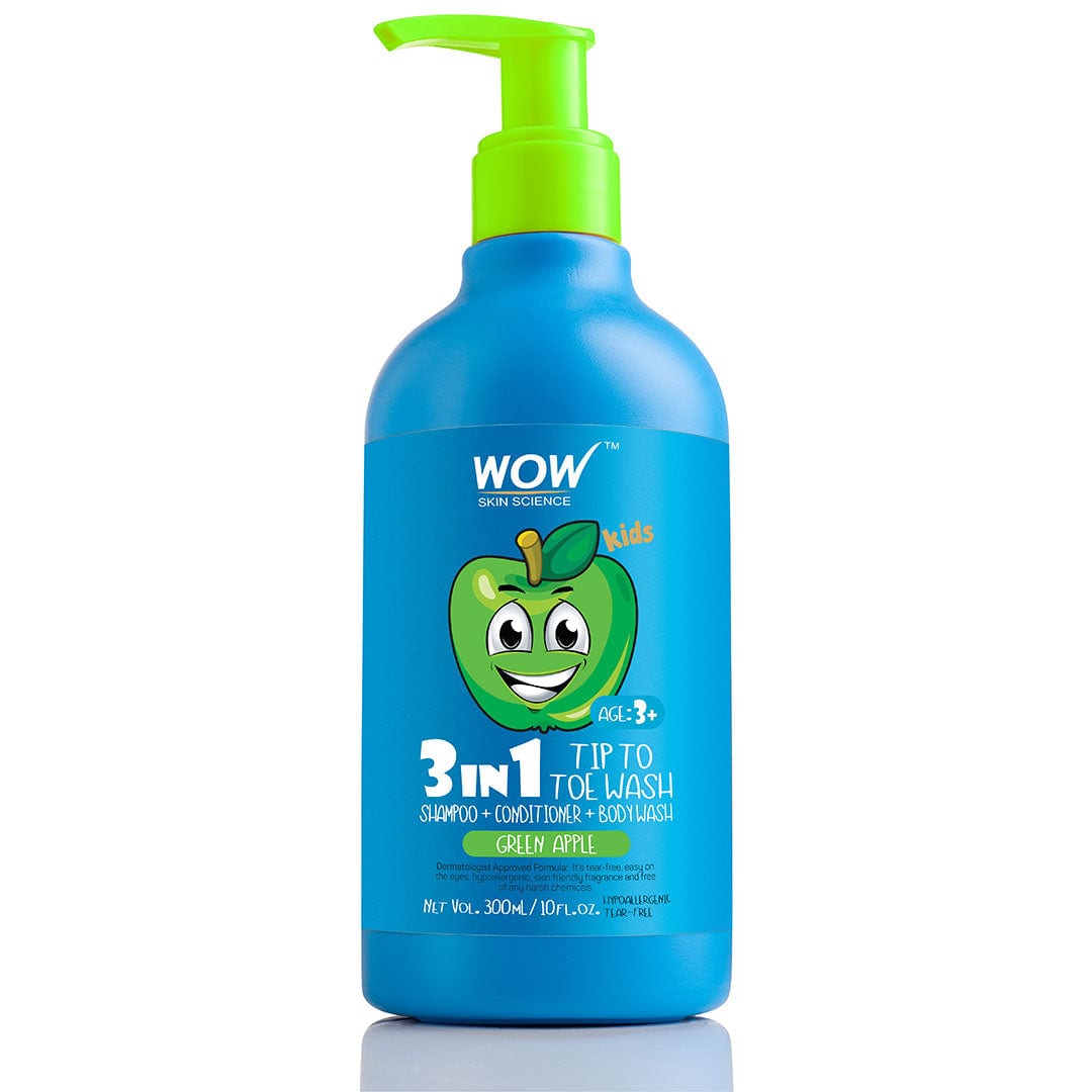 WOW Skin Science Kids Tip To Toe Wash - Shampoo - Conditioner - Body Wash - No Sulphates & Parabens - Green Apple - 300 ml - BuyWow