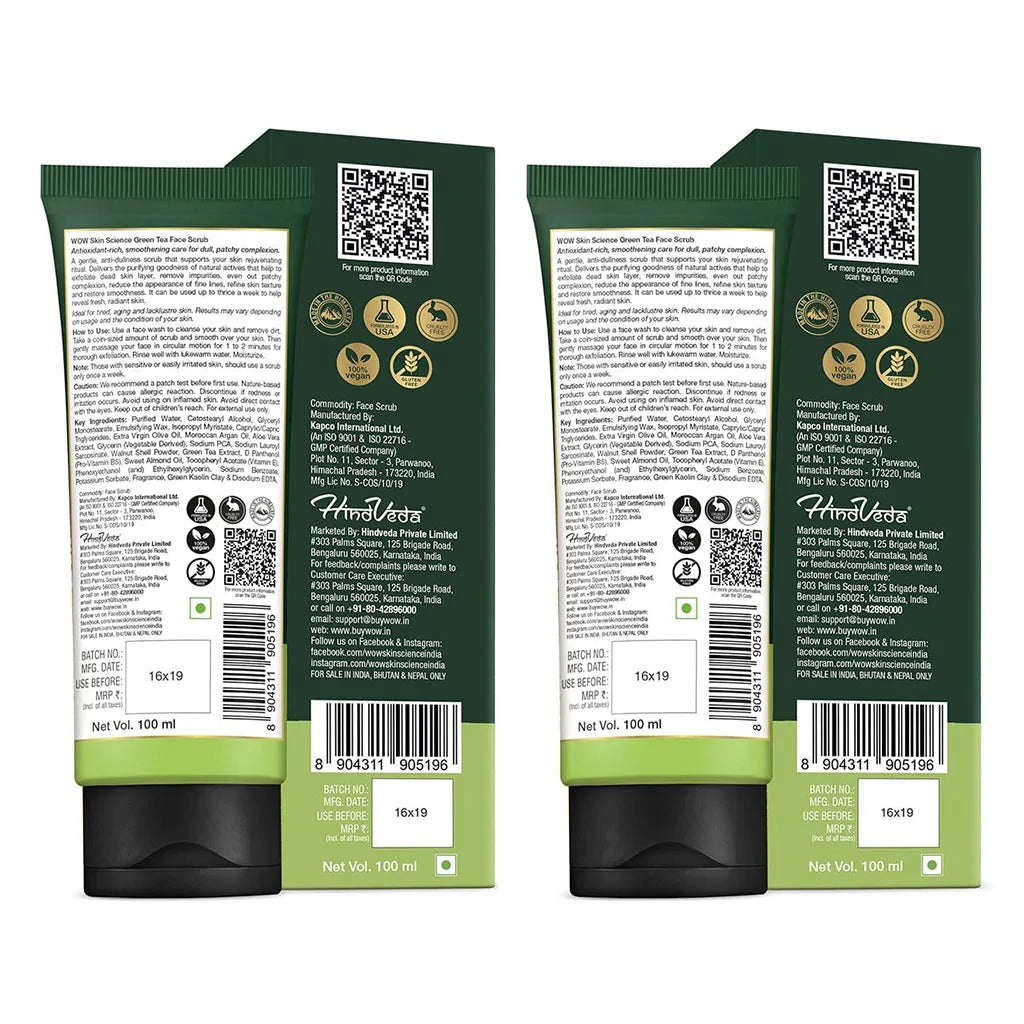 Green Tea Face Scrub - with Green Tea Extract & Green Kaolin Clay - 100 ML