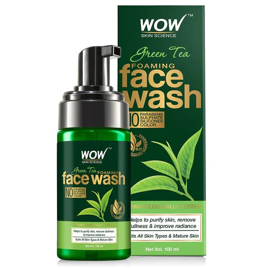 Green Tea Foaming Face Wash - With Green Tea & Aloe Vera Extract - For Purifying Skin, Improving Radiance - No Parabens, Sulphate, Silicones & Color -  100 ml