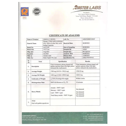 Omega 3 Capsules Certificate of Analysis