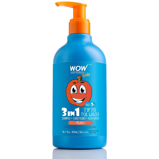 WOW Skin Science Kids Tip to Toe Wash - Shampoo - Conditioner - Body Wash - No Parabens, Sulphate, Silicones, Mineral Oil or Color - Peach - 300 ml - BuyWow